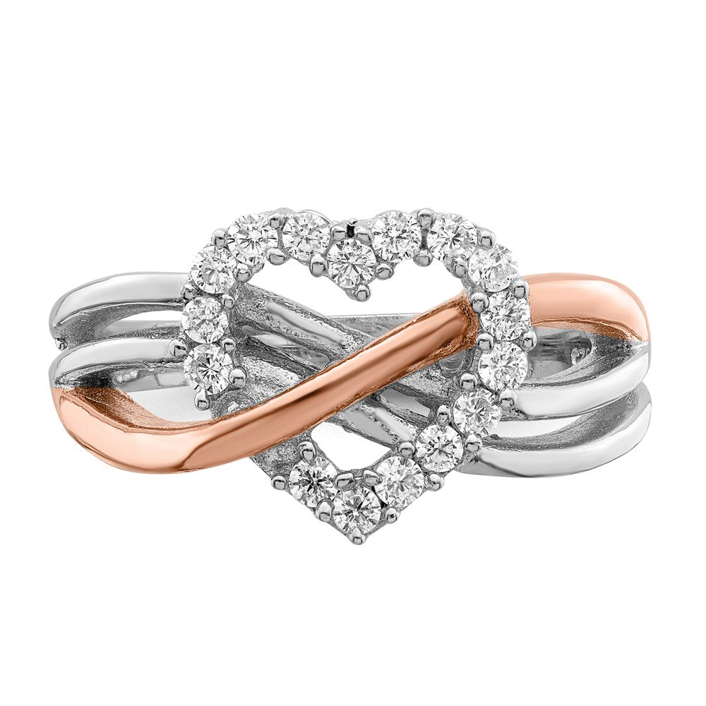 Sterling Silver And Vermeil Polished Cz Heart Ring