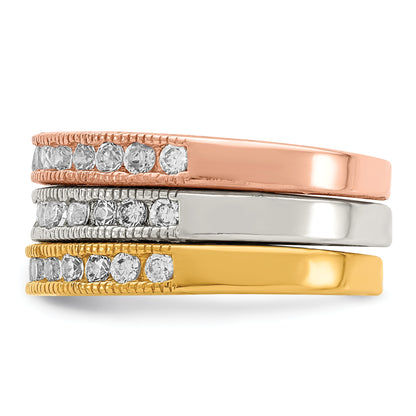 Sterling Silver Vermeil Polished Trio Cz Rings