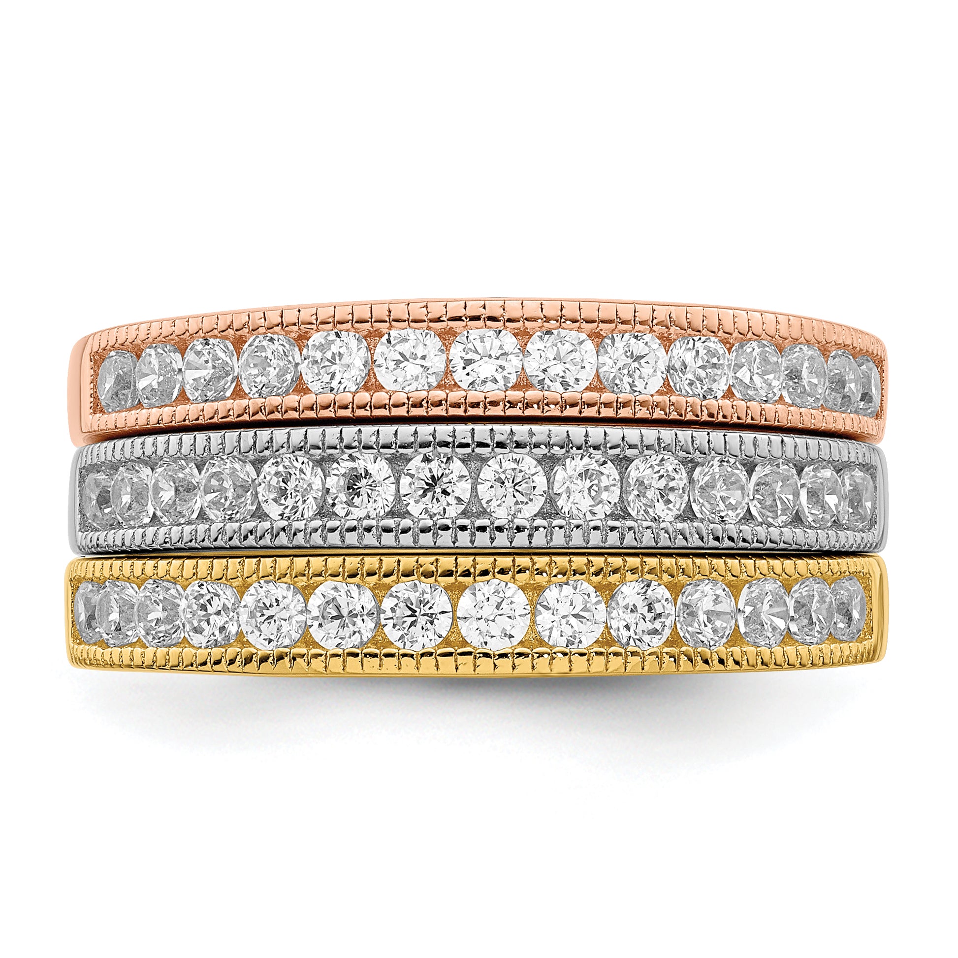 Sterling Silver Vermeil Polished Trio Cz Rings
