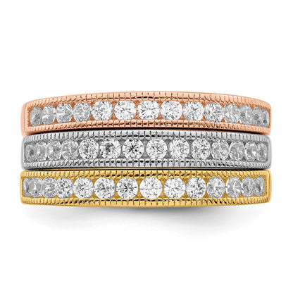 Sterling Silver Vermeil Polished Trio Cz Rings