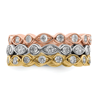 Sterling Silver Vermeil Trio Cz Rings