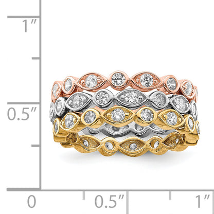Sterling Silver Vermeil Trio Cz Rings