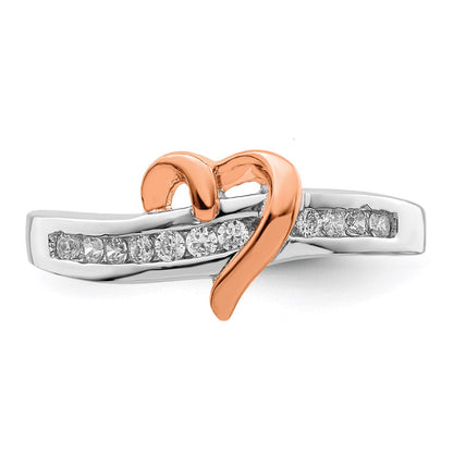 Sterling Silver Rhodium Plated Vermeil Polished Heart Cz Ring