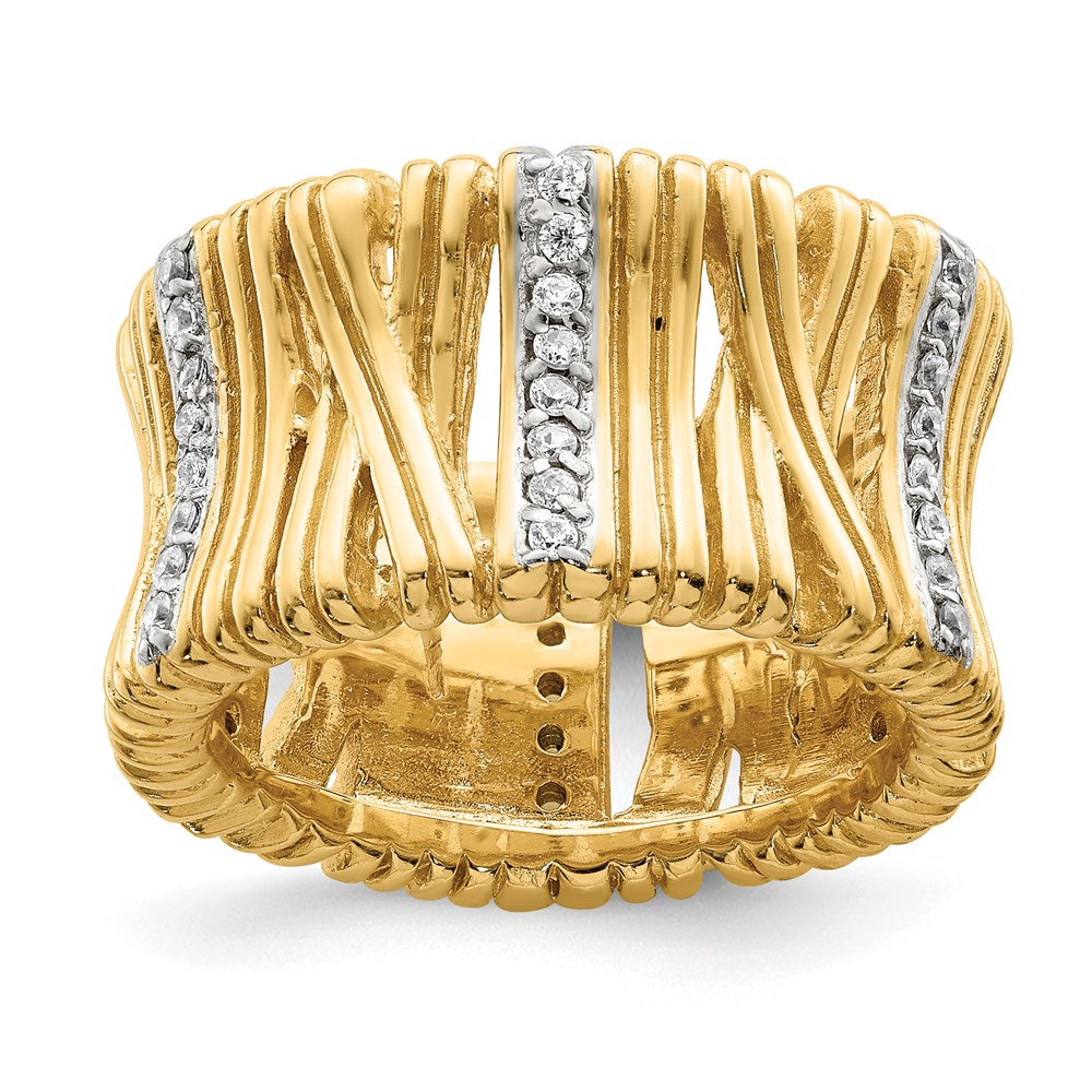 Sterling Silver & Vermeil Cz Wrapped Look Ring (Size 6 Only)