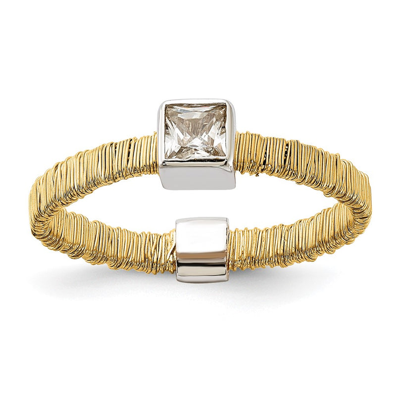 Sterling Silver W/ Gold Tone Vermeil Wire Wrapped Cz Ring (Size 7 Only)