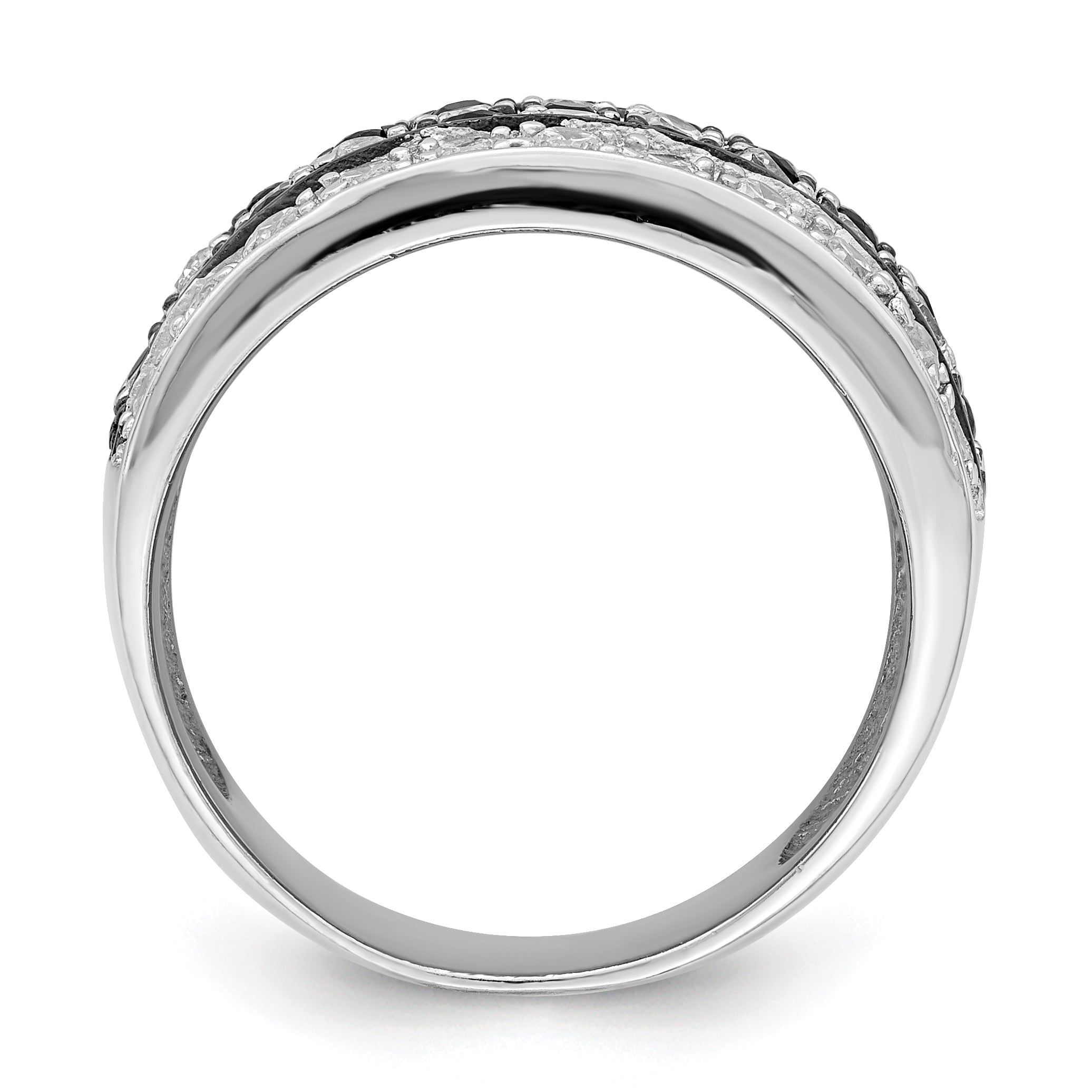 Sterling Silver Rhodium Black & White Cz Checkerboard Ring