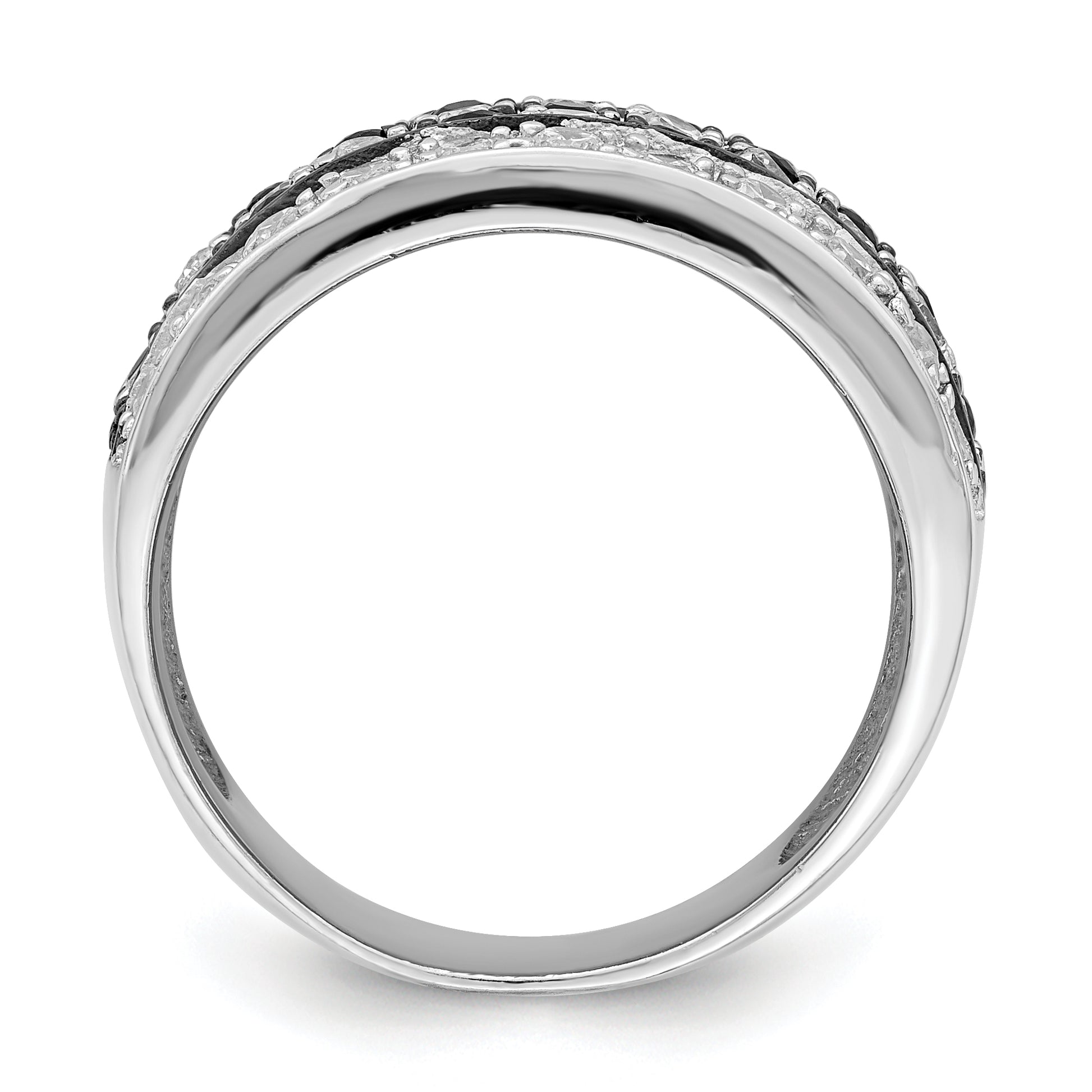 Sterling Silver Rhodium Black & White Cz Checkerboard Ring