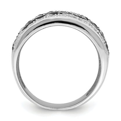 Sterling Silver Rhodium Black & White Cz Checkerboard Ring