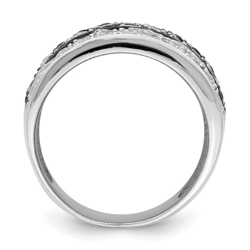 Sterling Silver Rhodium Black & White Cz Checkerboard Ring