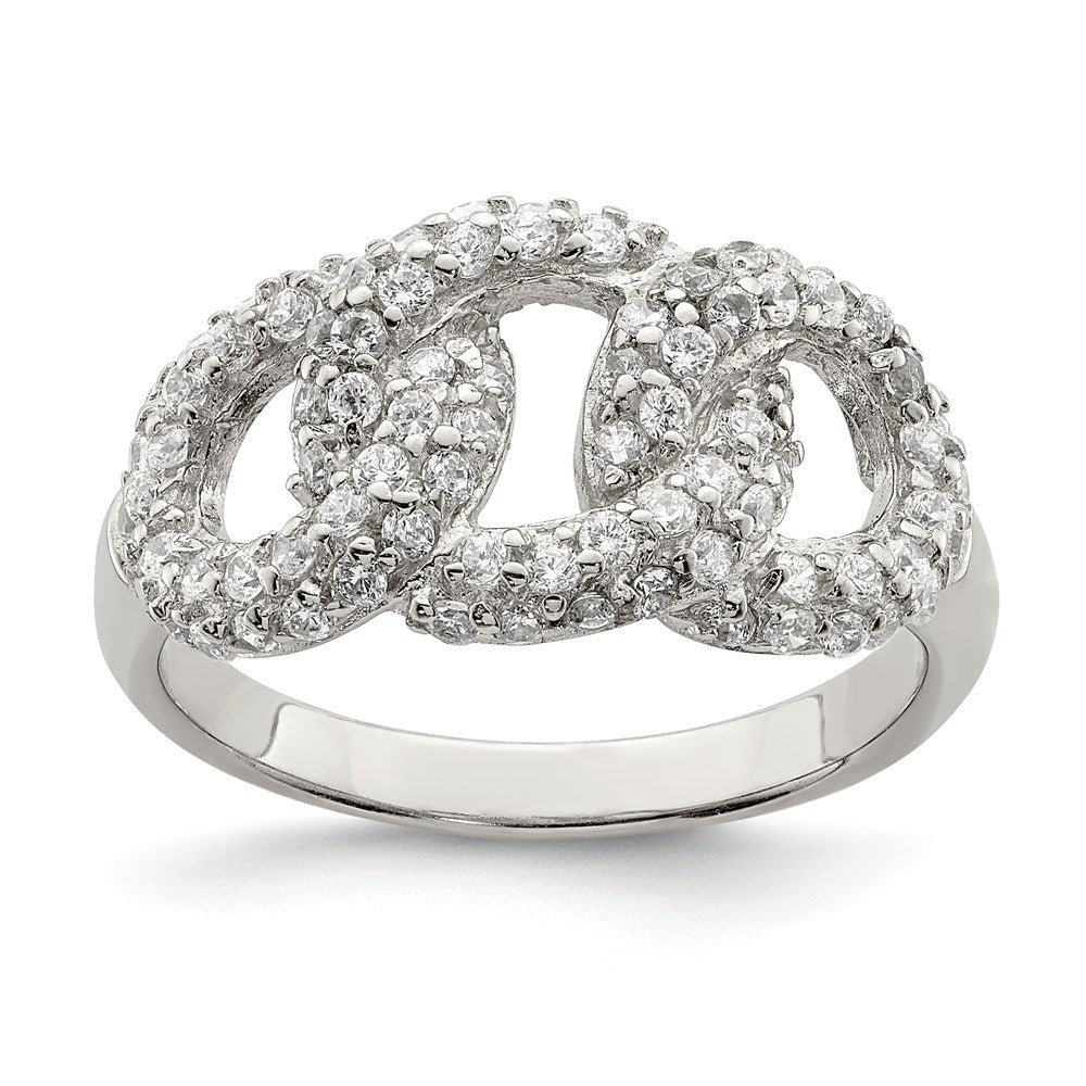 Sterling Silver Polished Three Interlocking Cz Circles Ring (Size 7 Only)