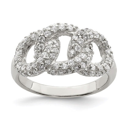 Sterling Silver Polished Three Interlocking Cz Circles Ring (Size 7 Only)