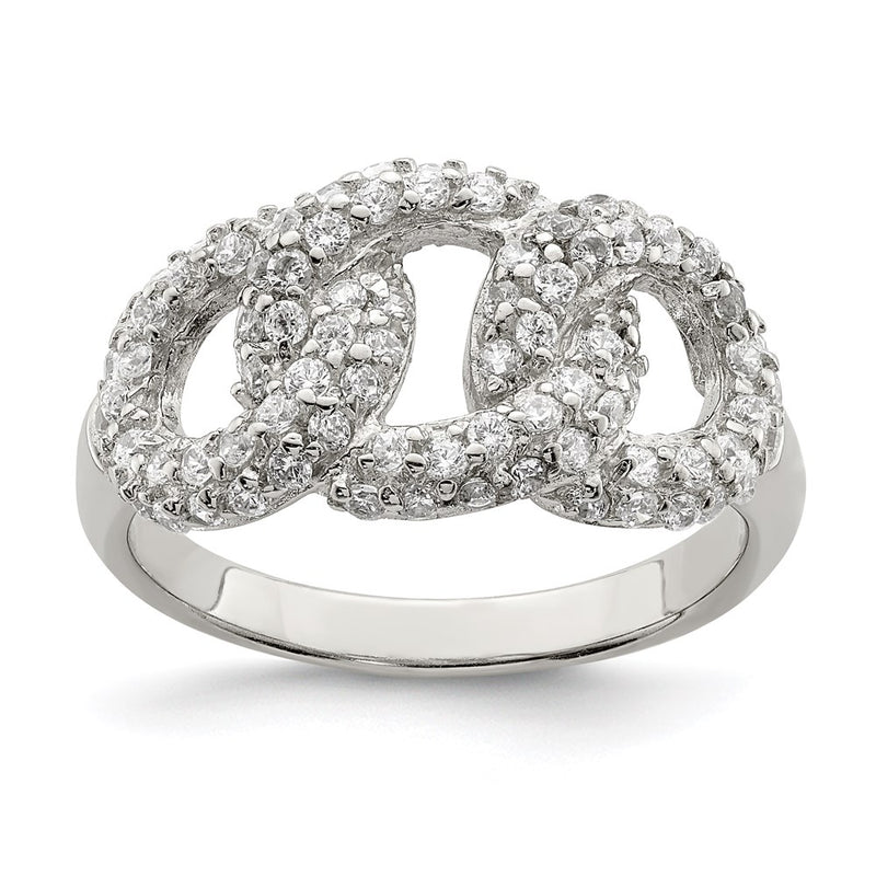 Sterling Silver Polished Three Interlocking Cz Circles Ring (Size 7 Only)