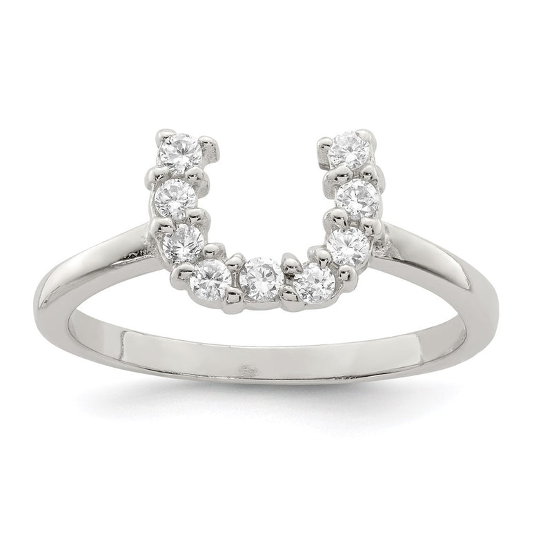Sterling Silver Rhodium Plated Polished U Shaped Clear Cz Ring