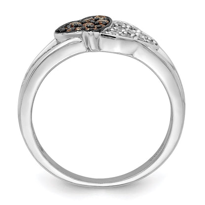 Sterling Silver Rhodium Clear & Champagne Cz Hearts Ring (Size 7 Only)