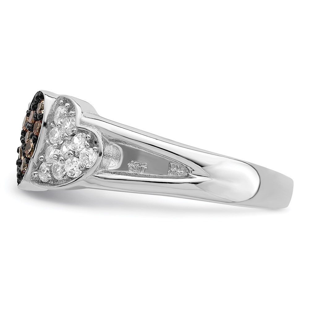 Sterling Silver Rhodium Clear & Champagne Cz Hearts Ring (Size 7 Only)