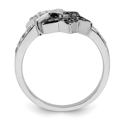 Sterling Silver Rhodium Clear & Champagne Cz Stars Ring