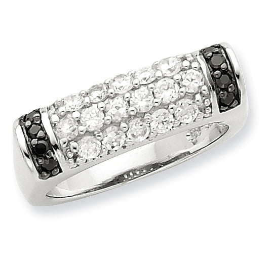 Sterling Silver Rhodium Black & White Cz Ring (Size 6 Only)