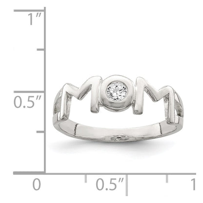 Sterling Silver & Cz Polished Mom Ring
