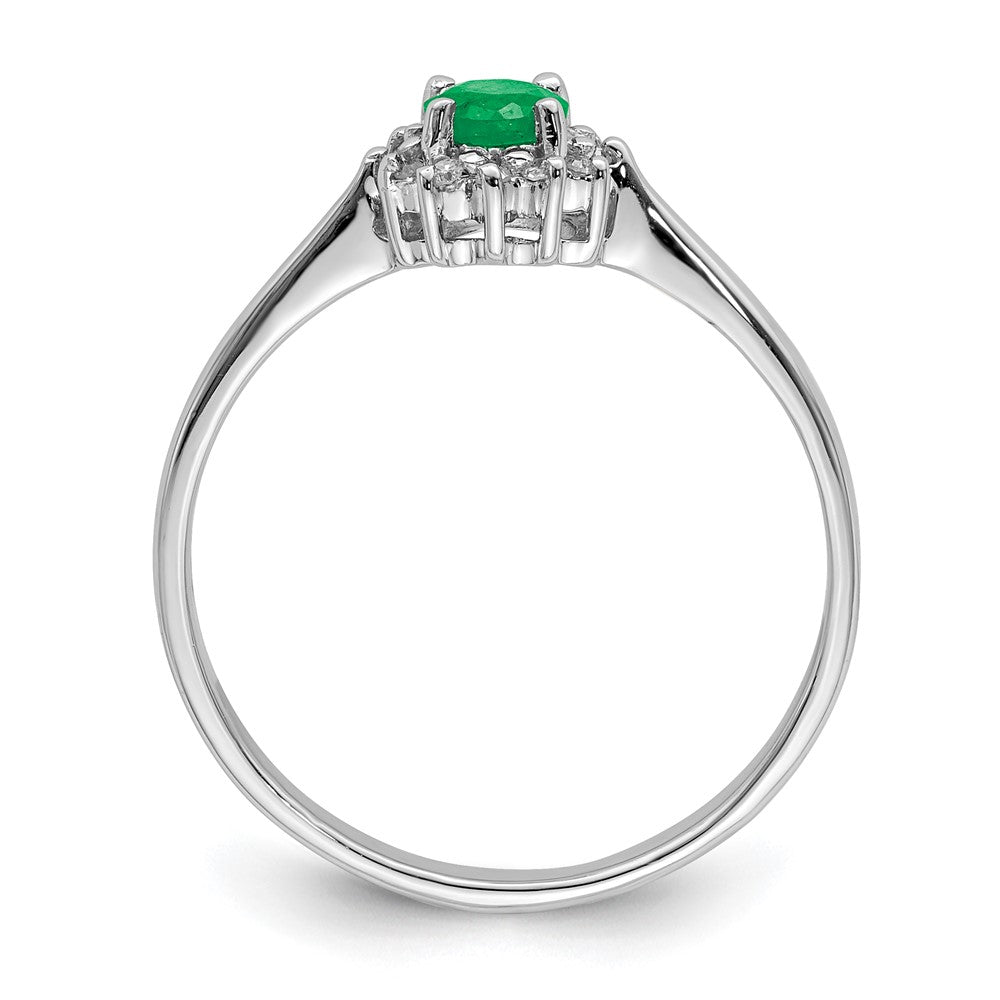 Sterling Silver Rhodium Plated Round Emerald & Diamond Ring