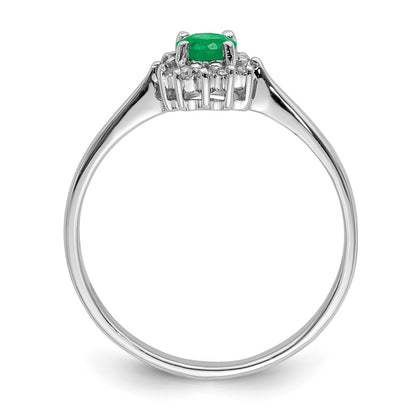 Sterling Silver Rhodium Plated Round Emerald & Diamond Ring