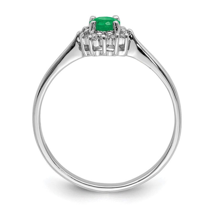 Sterling Silver Rhodium Plated Round Emerald & Diamond Ring