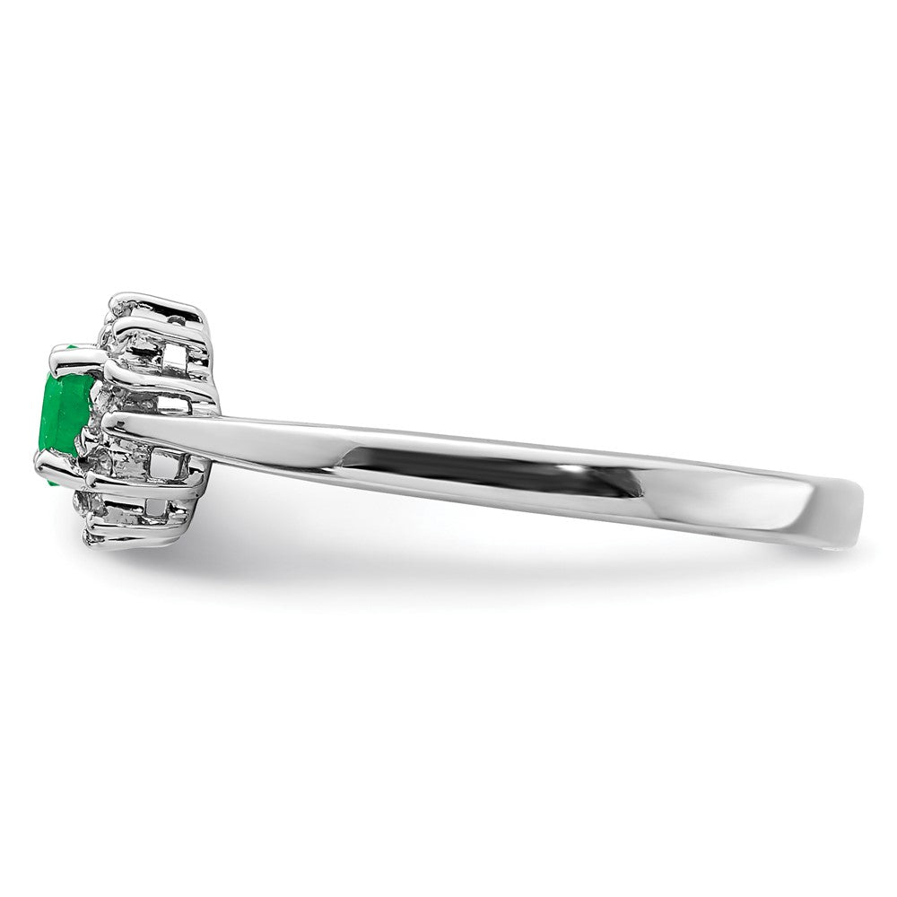 Sterling Silver Rhodium Plated Round Emerald & Diamond Ring
