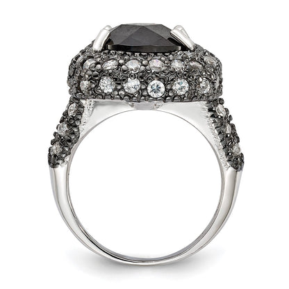 Sterling Silver Black Plated & Clear Cz Ring (Size 6 Only)