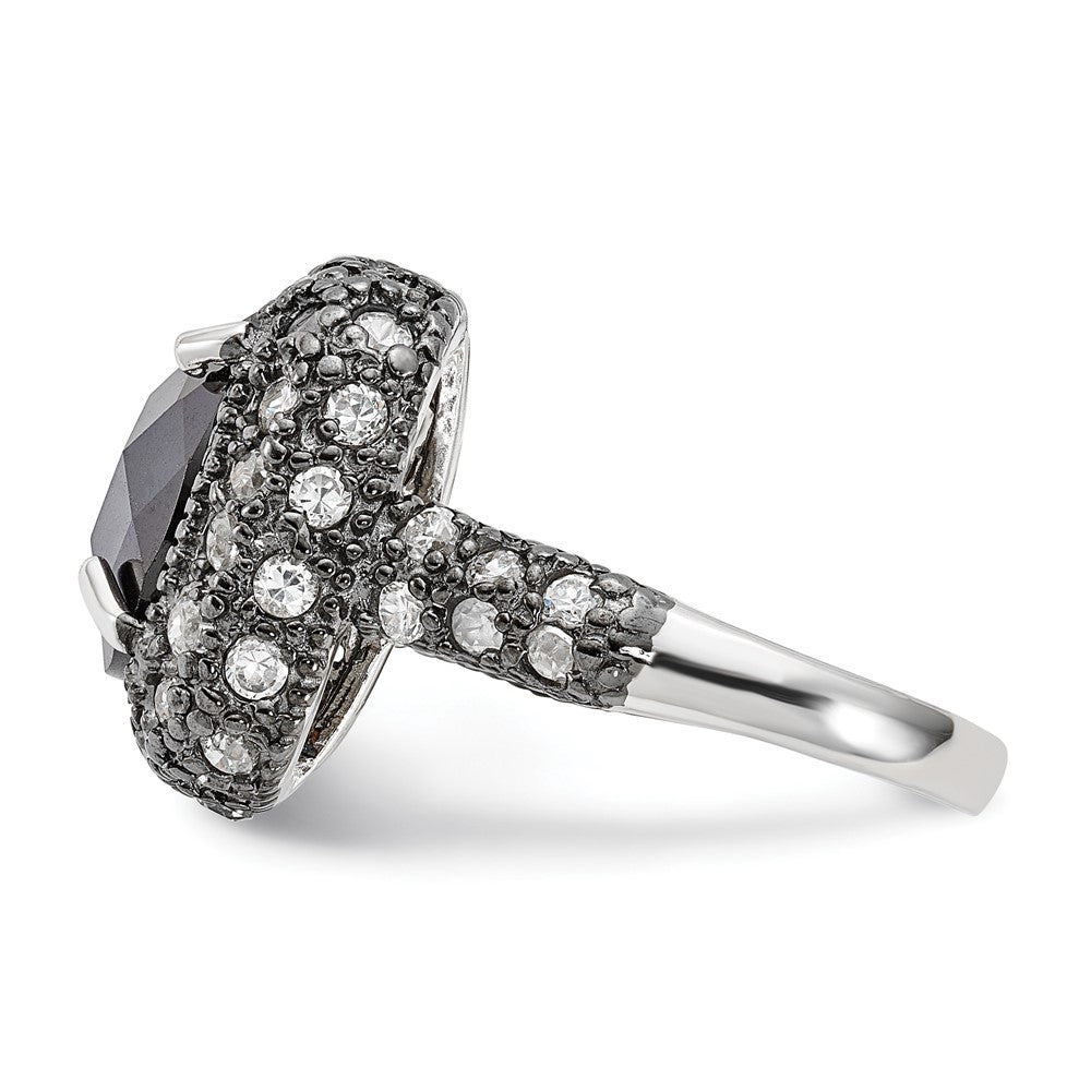 Sterling Silver Black Plated & Clear Cz Ring (Size 6 Only)