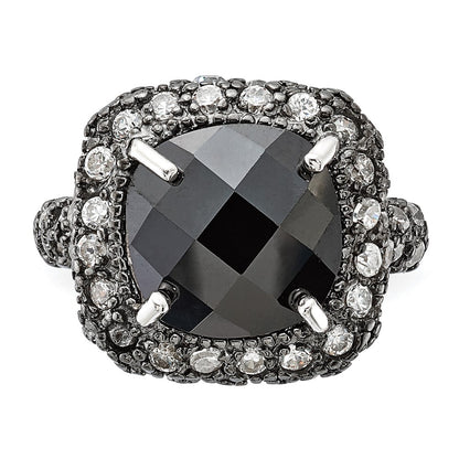 Sterling Silver Black Plated & Clear Cz Ring (Size 6 Only)