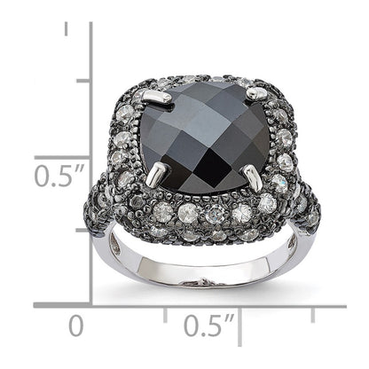Sterling Silver Black Plated & Clear Cz Ring (Size 6 Only)
