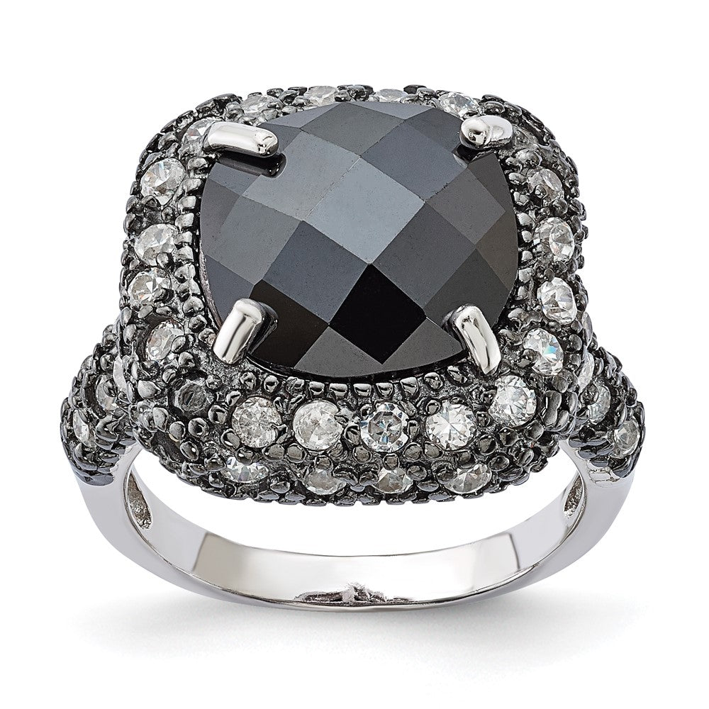 Sterling Silver Black Plated & Clear Cz Ring (Size 6 Only)