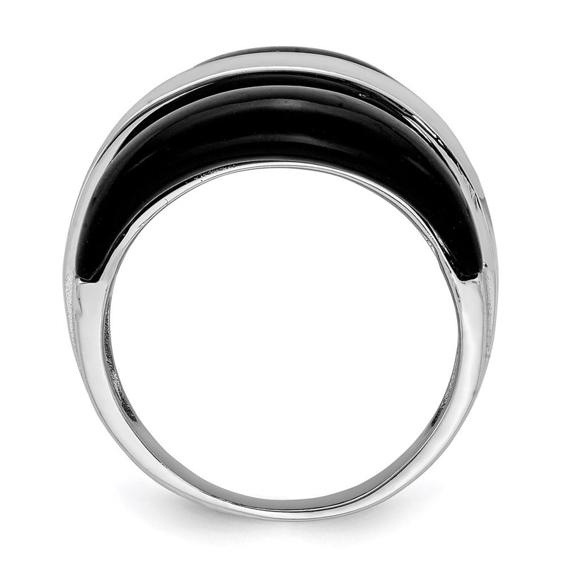 Sterling Silver Rhodium Plated Band W/ Surrounding Onyx Bands Ring (Size 8 Only)