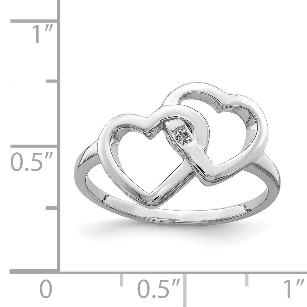 Sterling Silver Rhodium Plated Diamond Accent Intertwined Heart Ring