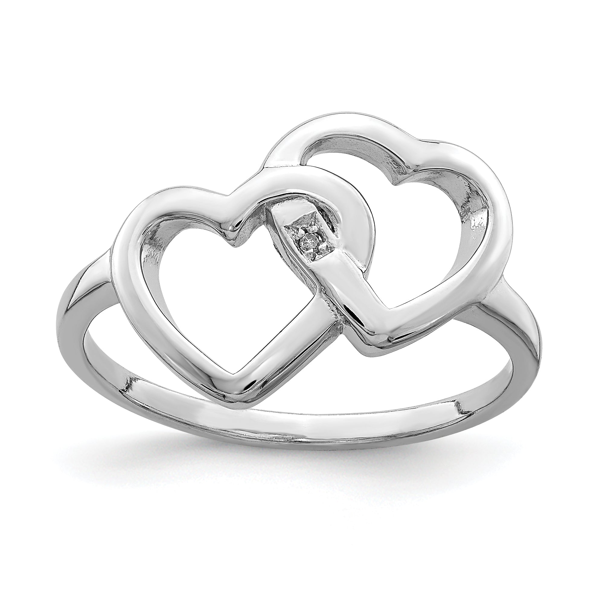 Sterling Silver Rhodium Plated Diamond Accent Intertwined Heart Ring