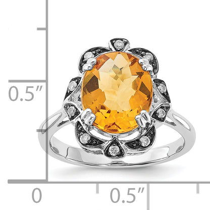 Sterling Silver Citrine & Diamond Oval Ring (Size 7 Only)