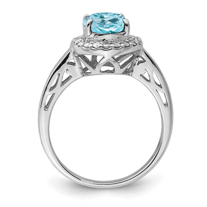 Sterling Silver Rhodium Sky Blue Topaz & Diamond Ring (Size 7 Only)