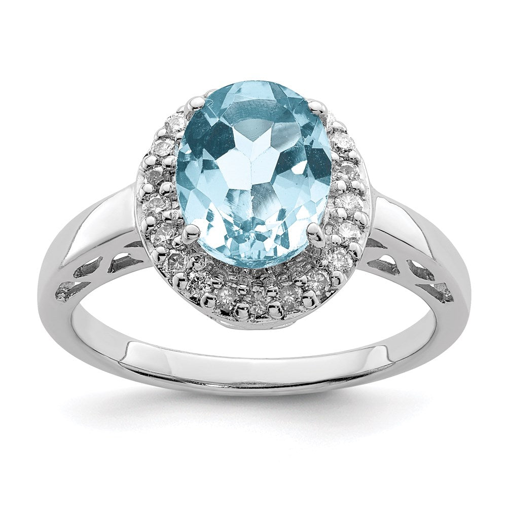 Sterling Silver Rhodium Sky Blue Topaz & Diamond Ring (Size 7 Only)