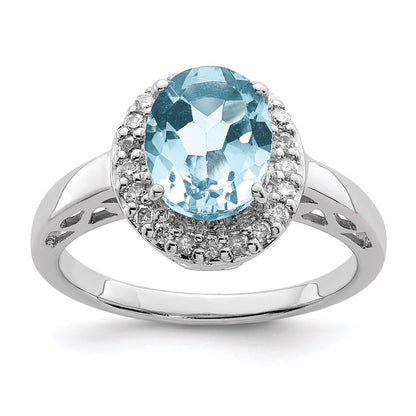 Sterling Silver Rhodium Sky Blue Topaz & Diamond Ring (Size 7 Only)