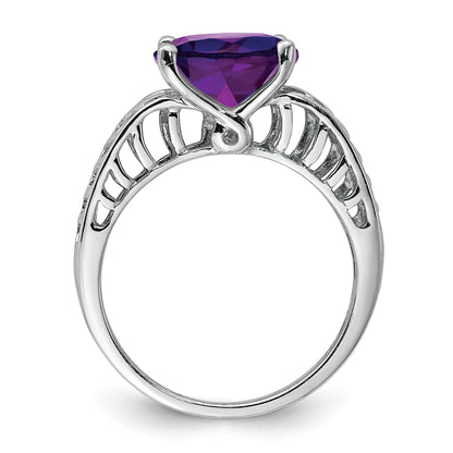 Sterling Silver Rhodium Plated Oval Amethyst Ring (Size 7 Only)
