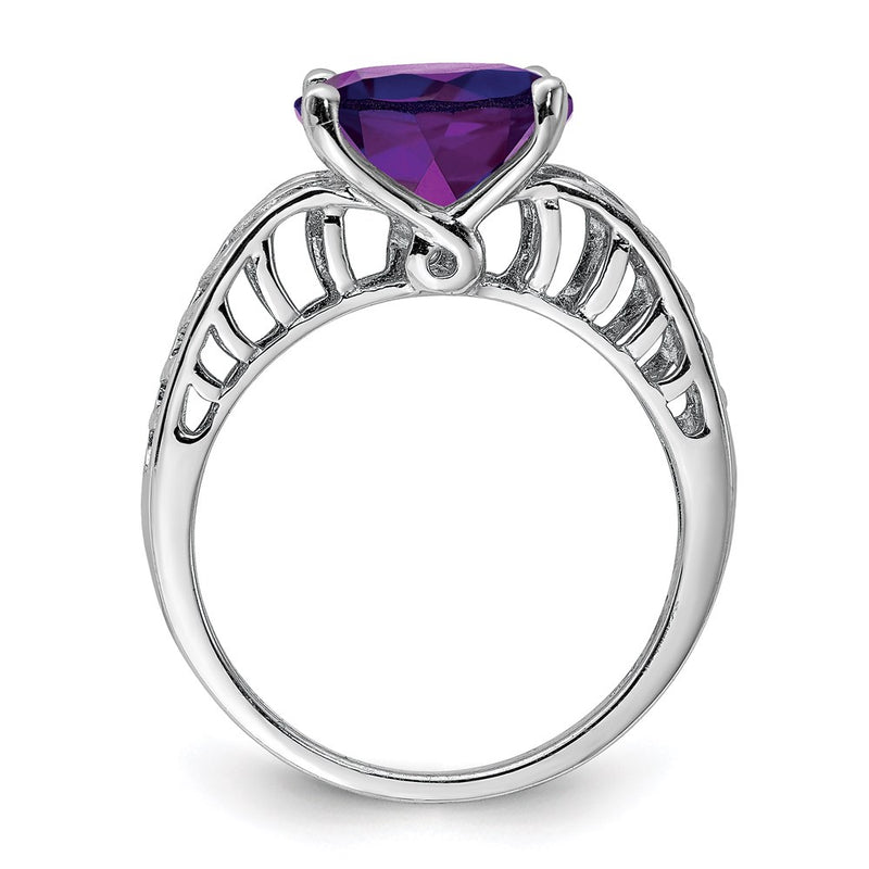 Sterling Silver Rhodium Plated Oval Amethyst Ring (Size 7 Only)