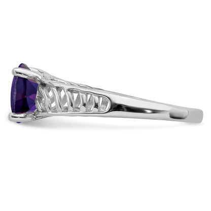 Sterling Silver Rhodium Plated Oval Amethyst Ring (Size 7 Only)