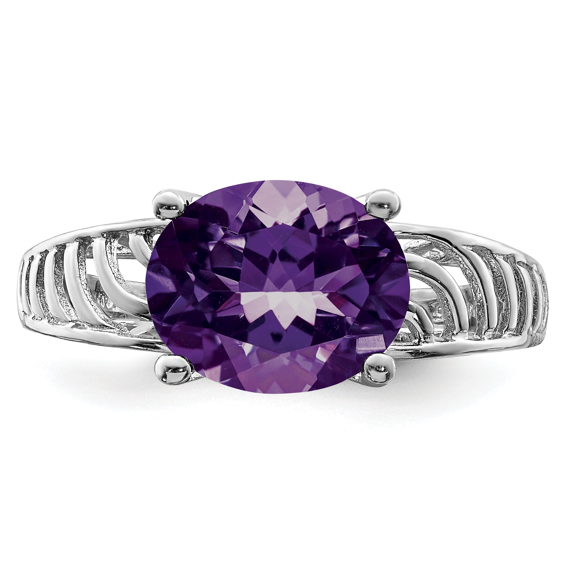 Sterling Silver Rhodium Plated Oval Amethyst Ring (Size 7 Only)