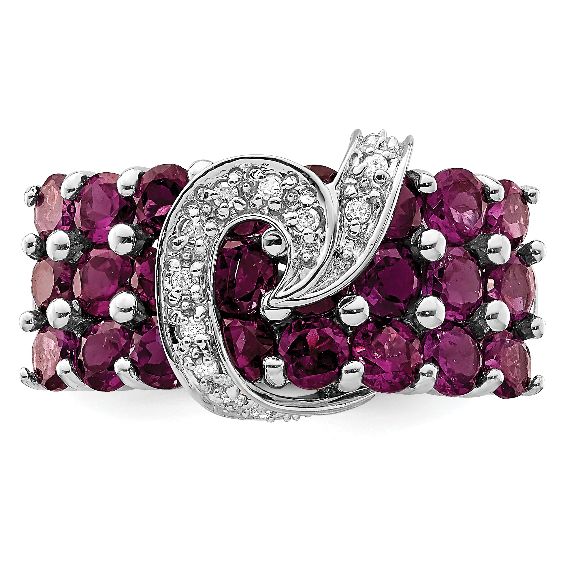 Sterling Silver Rhodium Plated Rhodolite Garnet & Diamond Ring