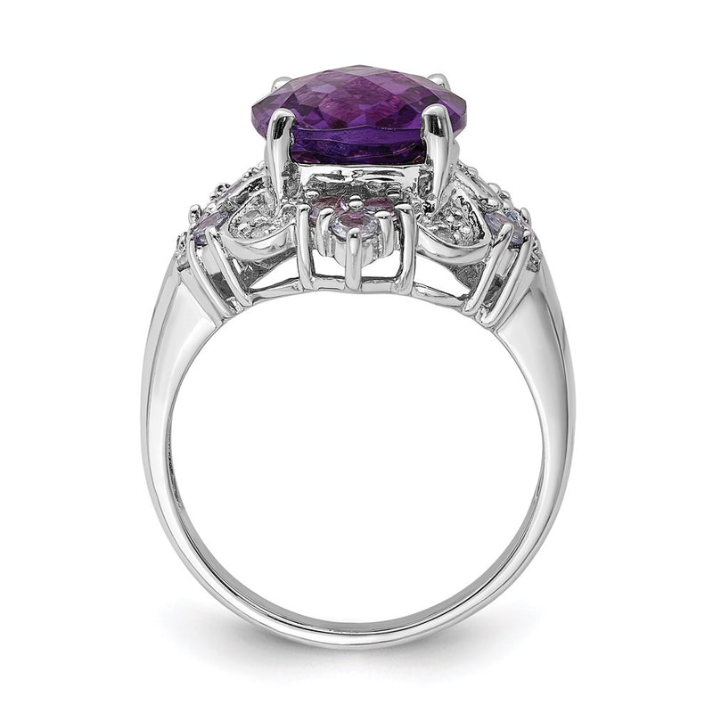 Sterling Silver Rhodium Plated Amethyst, Tanzanite & Diamond Ring (Size 5 Only)