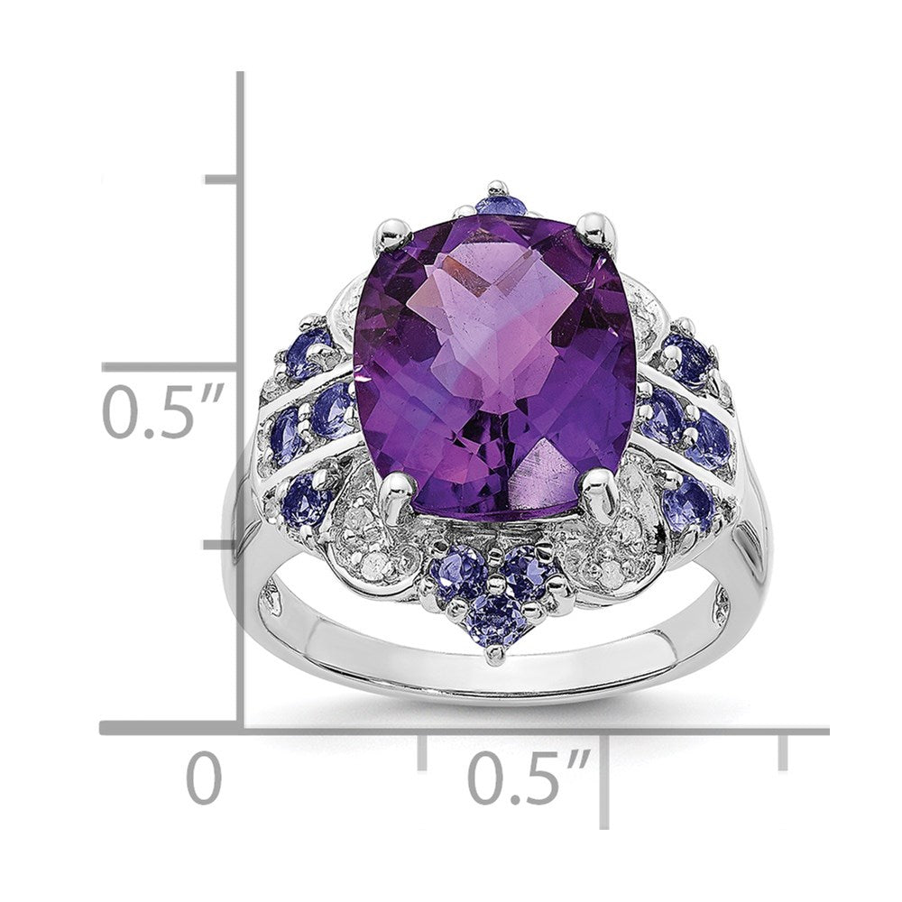 Sterling Silver Rhodium Plated Amethyst, Tanzanite & Diamond Ring (Size 5 Only)