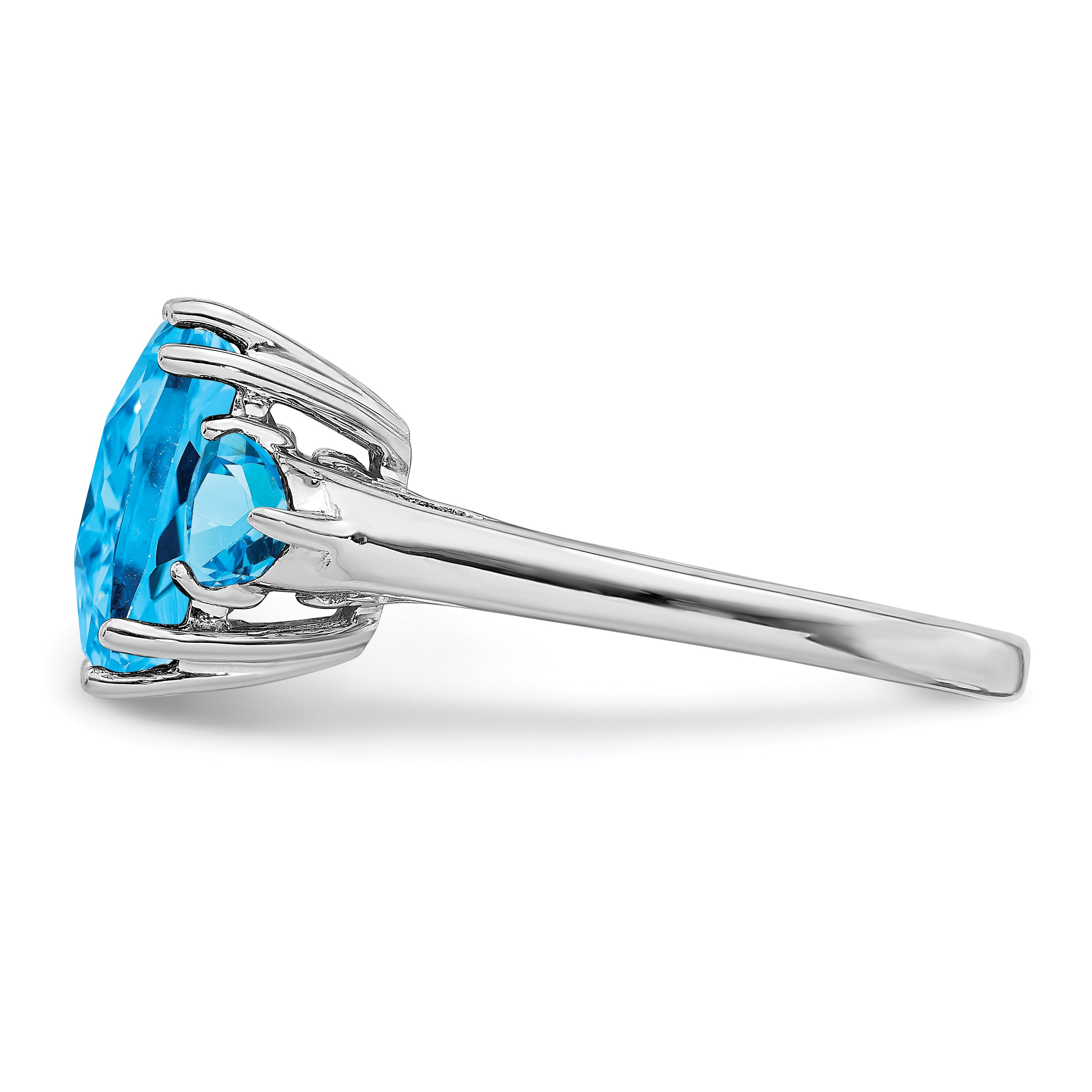 Sterling Silver Rhodium Checker Cut Blue Topaz Ring