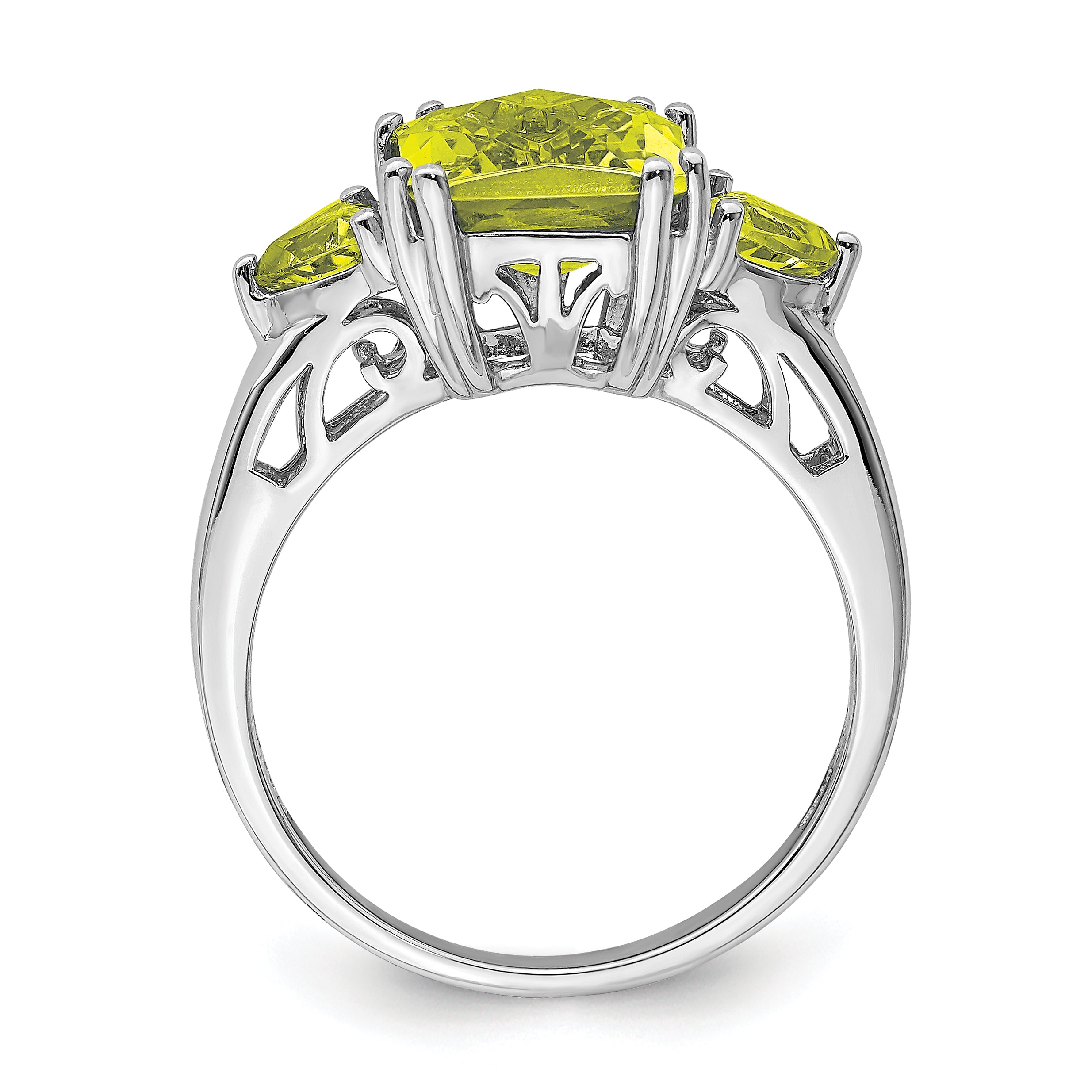 Sterling Silver Rhodium Checker Cut Lemon Quartz Ring