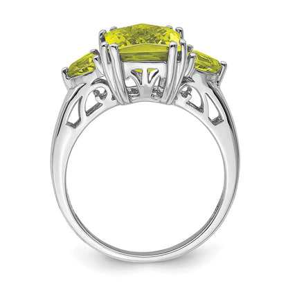 Sterling Silver Rhodium Checker Cut Lemon Quartz Ring