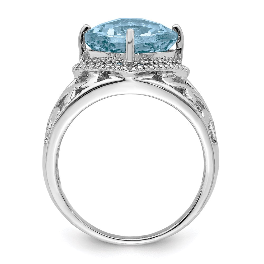 Sterling Silver Rhodium Checker Cut Sky Blue Topaz & Diamond Ring (Size 7 Only)