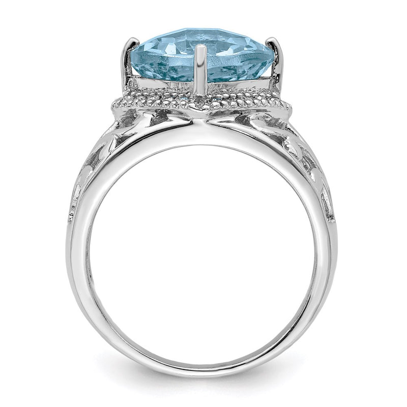 Sterling Silver Rhodium Checker Cut Sky Blue Topaz & Diamond Ring (Size 7 Only)